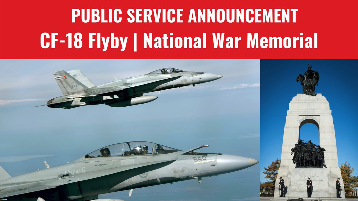 Two #RCAF CF-18 Hornet fighter jets will conduct a flyby over the National War Memorial in #Ottawa for a D-Day commemoration at 11:05 a.m. EDT on Monday June 6, 2022.