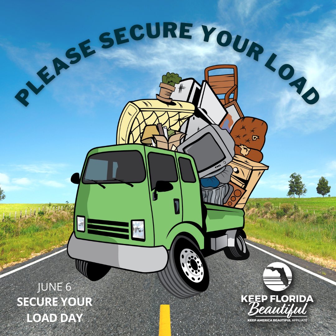 KeepFLBeautiful's tweet photo. Roadway debris causes thousands of crashes each year. These accidents are preventable! Remember to always #secureyourload &amp; properly dispose of trash when you get to your destination.
#keepflbeautiful #floridatraffic #preventlitter https://t.co/zaBHgCbXNq
