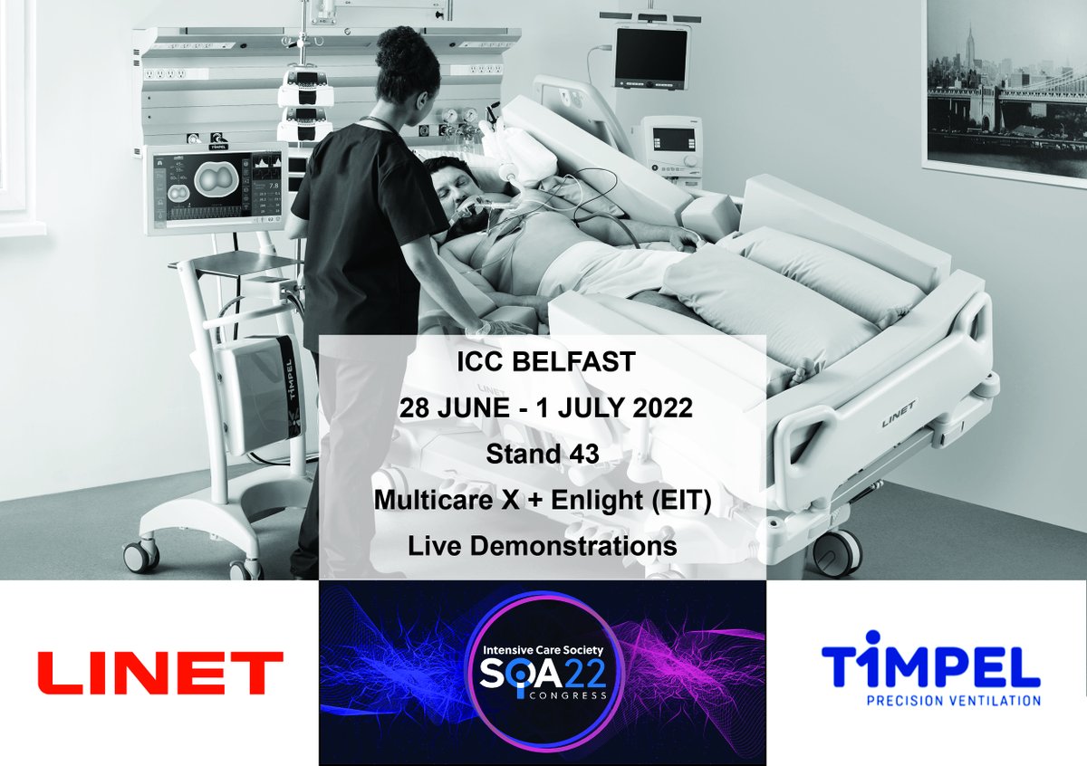 LINET_UK's tweet photo. The ICS #SOA22 congress is approaching! 
Visit Stand 43 to watch a live demo of real-time, bedside lung function visualisation using both the MulticareX automated lateral therapy feature &amp; the Enlight  Electrical Impedance Tomography device.
#lungs #COVID19 #RealTime #eit #alt https://t.co/md11WKqvfQ