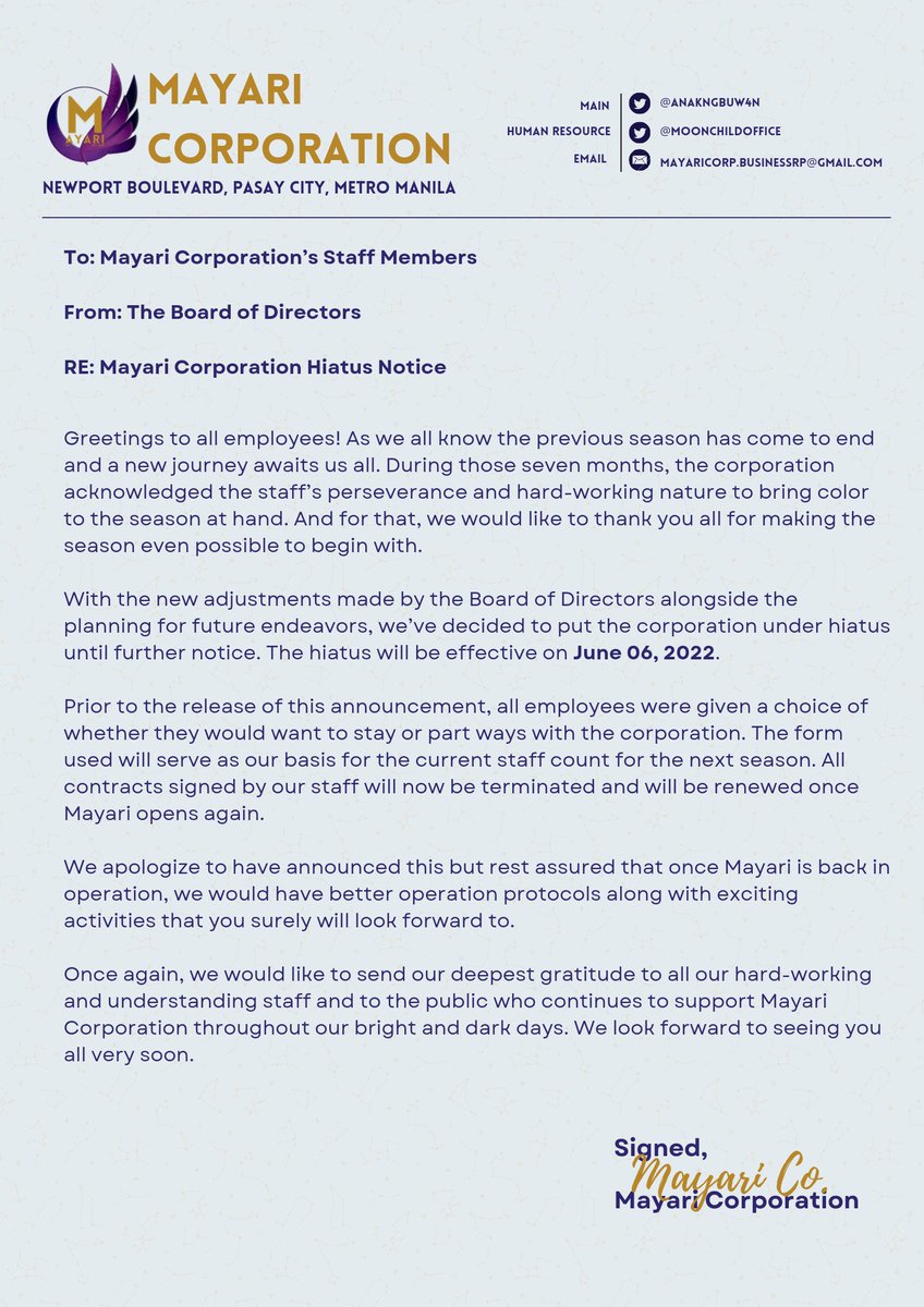 ⠀

⠀⠀[🔔]   Mayari Co. posted 
              an Announcement!

⠀