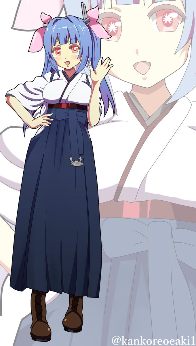 i-19 (kancolle) 1girl zoom layer japanese clothes blue hair solo hakama hakama skirt  illustration images