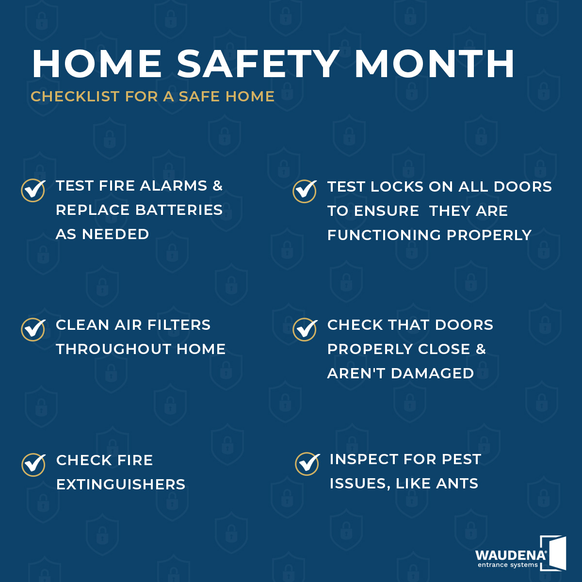 WaudenaDoors's tweet photo. June is Home Safety Month!

We compiled a checklist of things to do this month to ensure a safe home for your family, pets, and guests.

Learn more at: https://t.co/ReB0e4OGFt https://t.co/qR6WxjW9m7