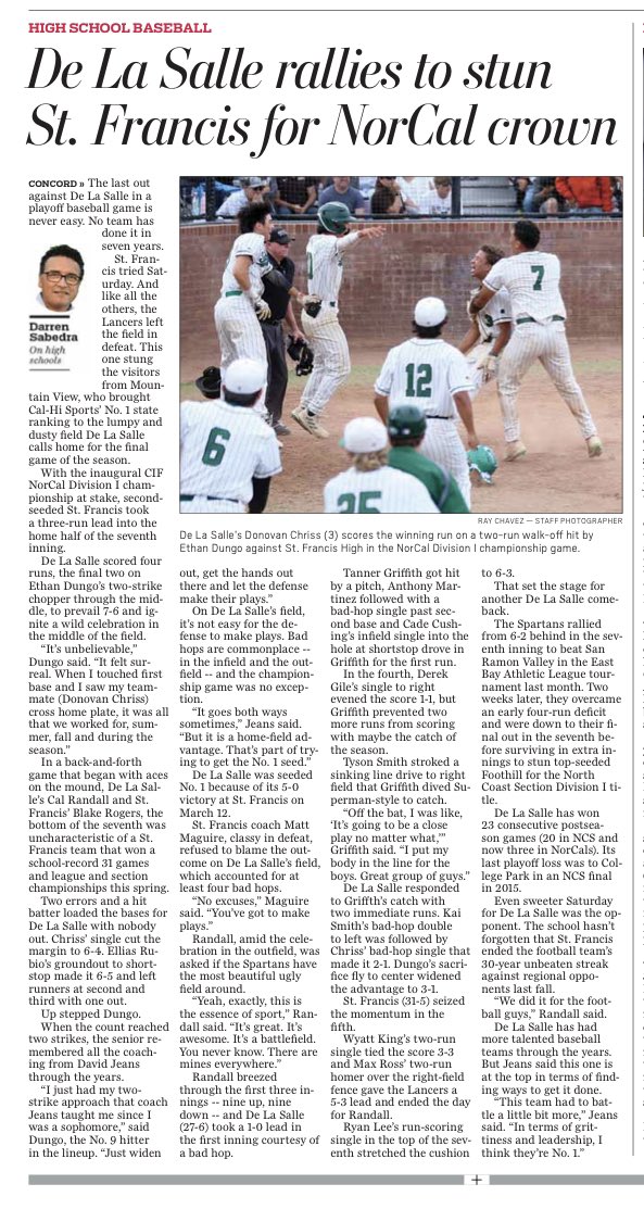 DarrenSabedra's tweet photo. In Monday’s @mercnews &amp; @EastBayTimes sports 👉

+Coming in Tuesday’s editions: How St. Francis completed historic softball season with NorCal D1 title 

@dlsathletics @DLSBaseball @jeans_david @AMHSAthletics @sfhsathletics @GReeves23 @leftwich @VytasMazeika @JensenPhil https://t.co/GzTWbb0rBZ
