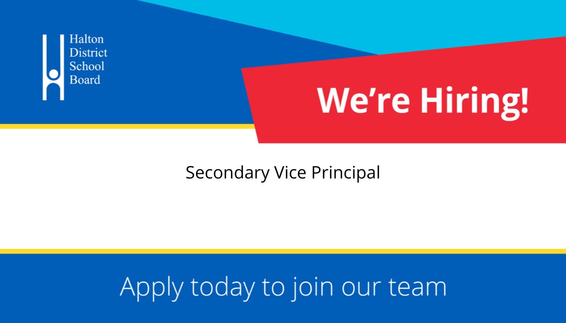 The #HDSB is hiring Secondary Vice Principals. The application deadline is June 27 at 12:00 PM. Learn more about the position and apply today: bit.ly/3Q5BxHW. Prepare to be welcomed!

#HIRINGNOW #hdsb