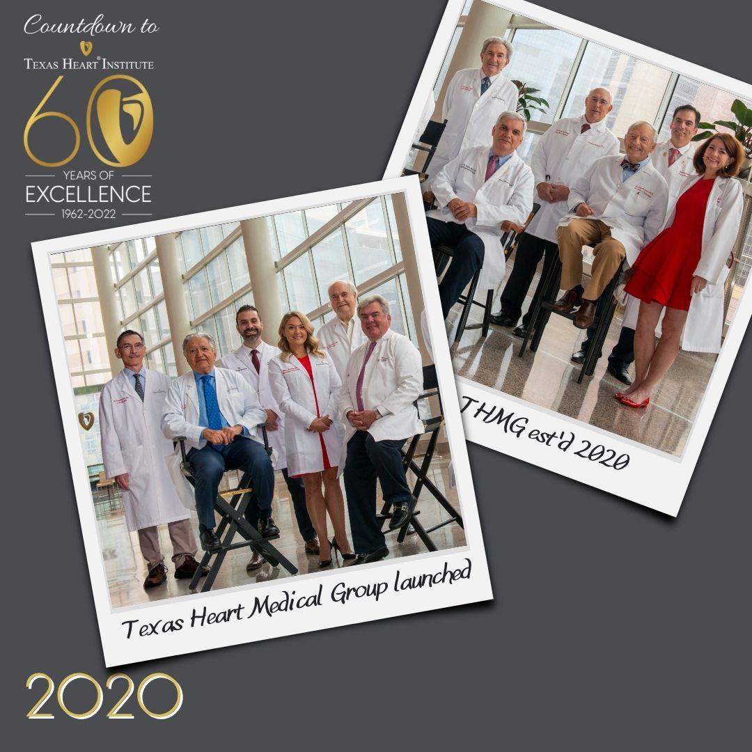 Texas_Heart's tweet photo. 58 Days to 60 Years: #in2020 Texas Heart Institute opens its clinical cardiology practice, the Texas Heart Medical Group, with 12 dedicated physicians. Read more: https://t.co/zH6f6SJQaF
#TheNextFirst #TexasHeartInstitute #TexasHeartMedicalGroup #DentonACooley https://t.co/deIOFO6702