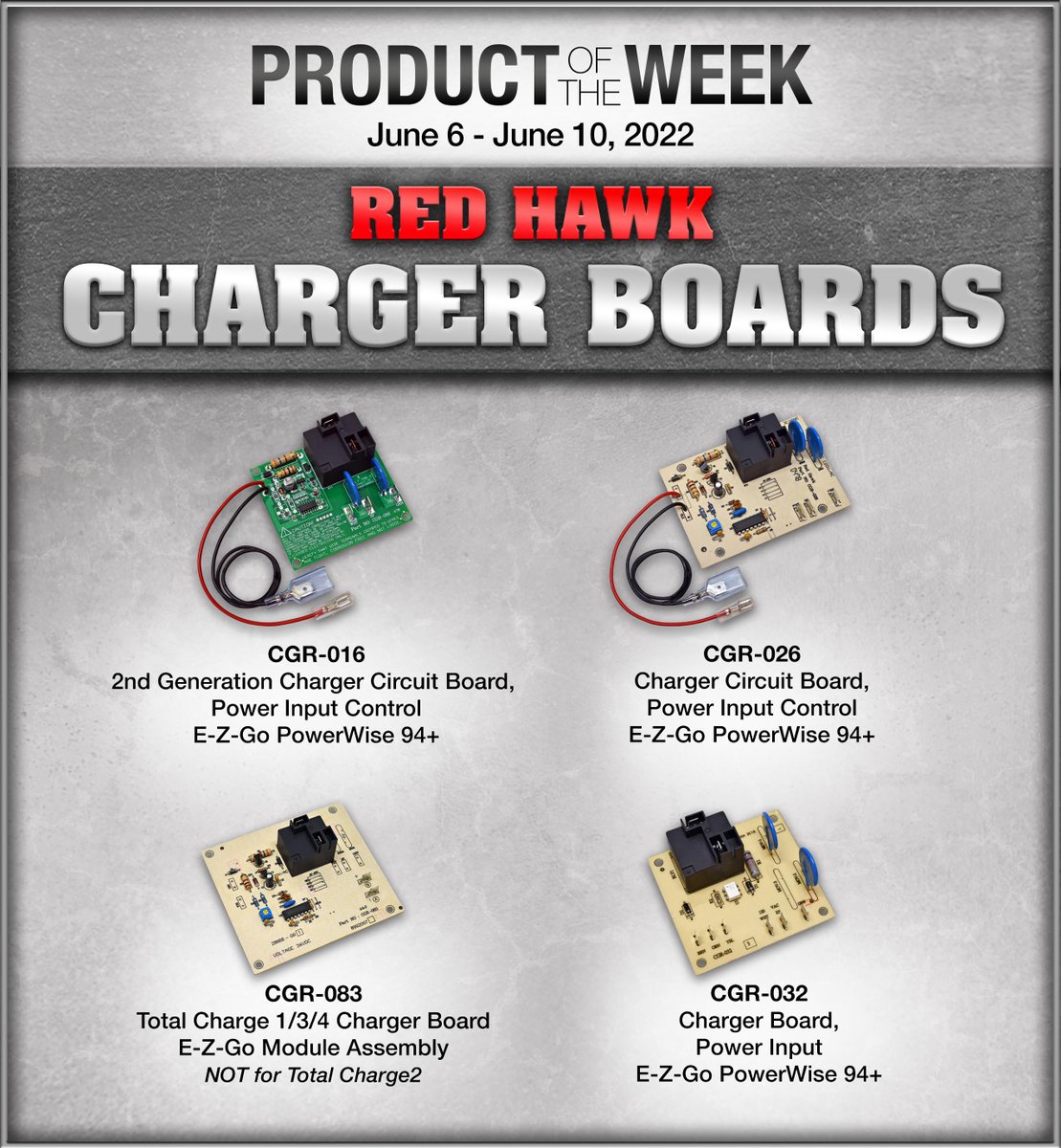 Red Hawk Product of the Week 6.6.22-6.10.22. Check out our Charger Boards! Please contact your Red Hawk dealer for pricing and availability.