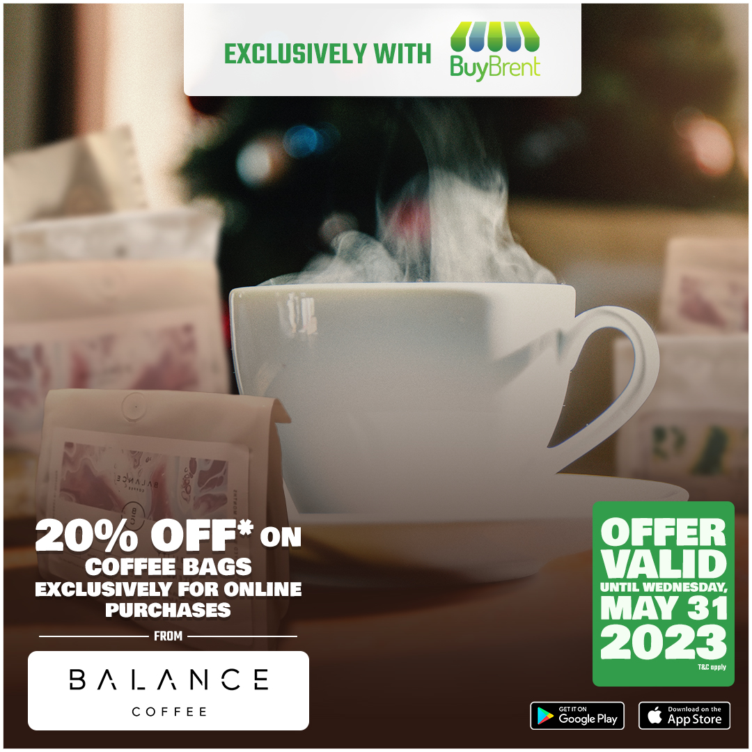 Enjoy 20% off on coffee bags - exclusively for online purchases! 

Download the BuyBrent App to claim this offer.
bit.ly/BuyBrent
 
Offer valid until, May 31, 2023.

#BuyBrent #OrderLocal #brentlocal #SaveMoney #ShopLocal #shoponline