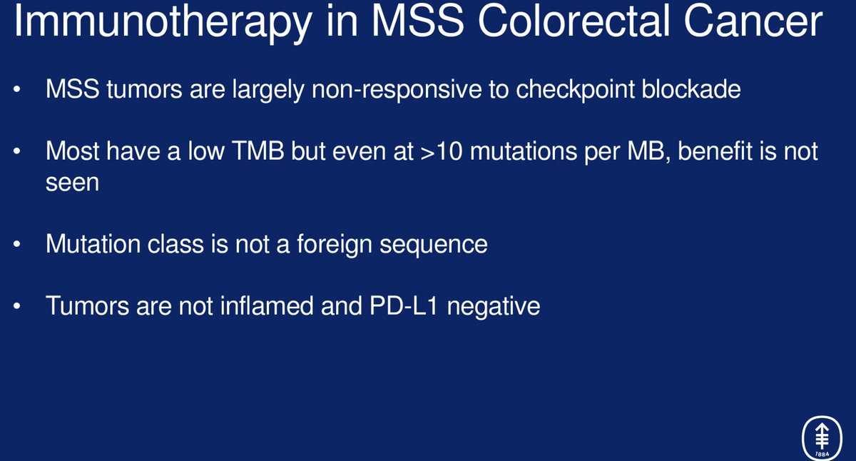 Dr Luis Diaz of <a href="/MSKCancerCenter/">Memorial Sloan Kettering Cancer Center</a> discusses the challenges of how MSS tumors don't respond to ✅ point inhibitors, low TMB and low PDL1 and peritumoral inflammation #crcsm #GIonc #ASCO22