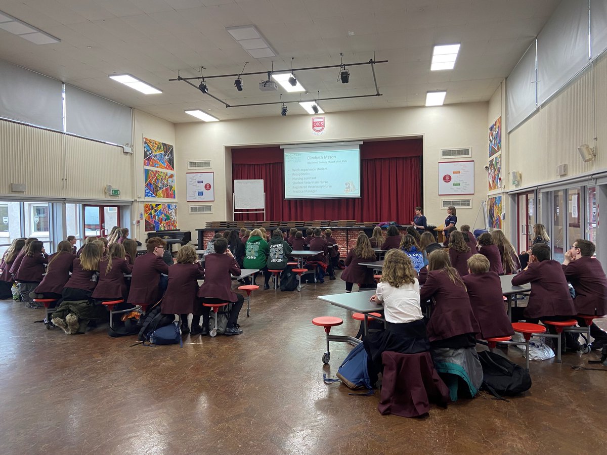 QKSKendal's tweet photo. Another fabulous employer talk today, 63 students attended to hear from Highgate Vets, to find out more about different career paths available within a veterinary practice. Huge thanks to #HighgateVets @QKSCareers #qksbrighterfutures https://t.co/NoYX4b9hCN