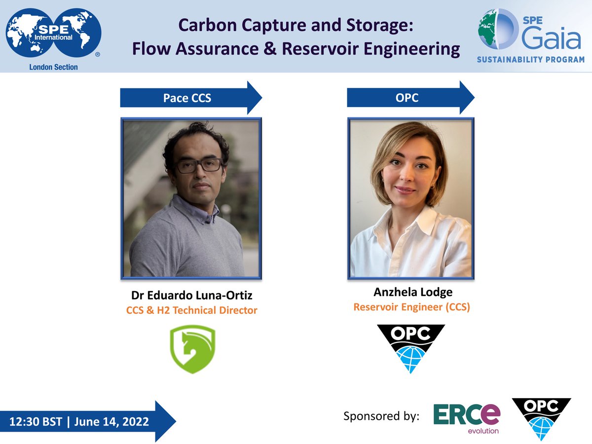 SPELondon's tweet photo. Up NeXT: CCS lunch-and-learn.

Featuring 2 technical presentations;

•Anzhela Lodge (@OPClimited) - CO2 Storage in a Depleted Gas Reservoir.

•Dr Eduardo Luna-Ortiz (Pace CCS) - CCS Flow Assurance.

Tuesday 14 June
12:30 - 13:30 BST
Link: https://t.co/N6Il0FyCy5

#ccs #energy https://t.co/wWoAAnnPsx