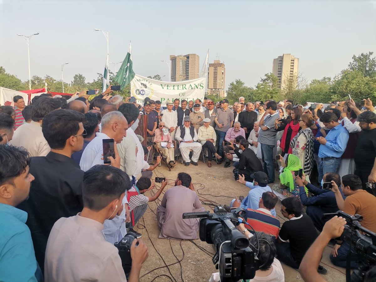 Ex servicemen holding press conference outside of national press club islamabad