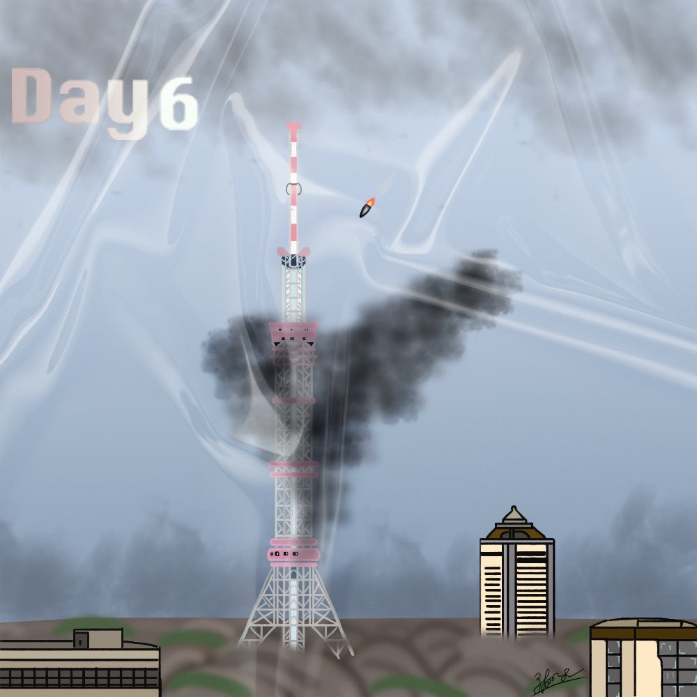 uawarchronicles's tweet photo. On the sixth day of the war, the russian occupiers tried to destroy the largest TV tower in #Ukraine. But they did not take into account that the information is stronger than attempts at barbarism.

#nft #NFTauction #cryptocommunity #opensea #OpenSeaCommunity https://t.co/nctN2YcHT5