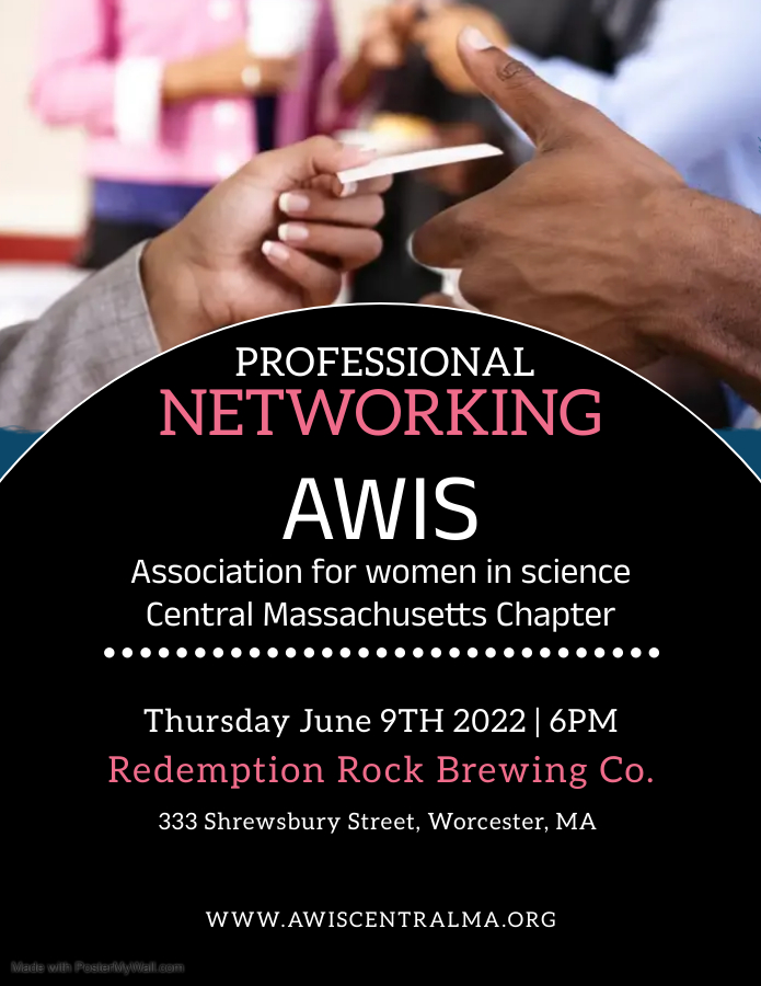 AWIScentralMA's tweet photo. Join us for an affinity networking session to interact and  boost your opportunities and career connections :)!
When: June 9th 6-8:00pm EST. 
Where: Redemption Rock Brewing Co. 333 Shrewsbury Street, Worcester MA
#AWISNational #WomeninScience https://t.co/BbW571TFtQ
