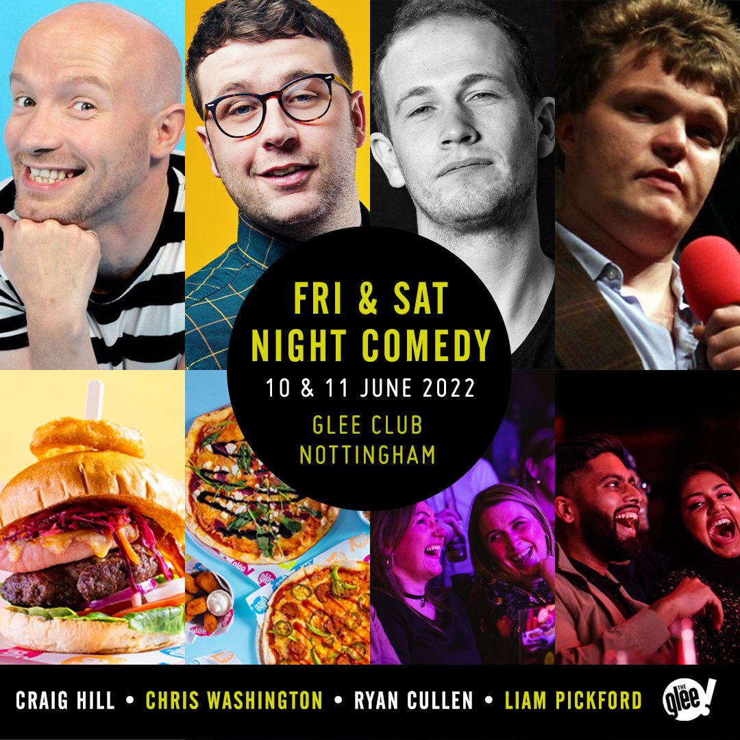 The Glee Club Nottingham (@gleeclubnotts) on Twitter photo What a line-up we have in store for you at our Fri & Sat Night Comedy later this week! 🔥
Treat yourself to a rib-tickling evening this weekend, featuring the hilarious <a href="/mrcraighill/">Craig Hill</a>, <a href="/ChrisWash_/">Chris Washington</a>, <a href="/RyanCullen90/">Ryan Cullen</a> & <a href="/FlowerOfAshton/">Liam Pickford</a> 😂
Book your tickets now 👉bit.ly/NottsWeekendCom What a line-up we have in store for you at our Fri & Sat Night Comedy later this week! 🔥
Treat yourself to a rib-tickling evening this weekend, featuring the hilarious <a href="/mrcraighill/">Craig Hill</a>, <a href="/ChrisWash_/">Chris Washington</a>, <a href="/RyanCullen90/">Ryan Cullen</a> & <a href="/FlowerOfAshton/">Liam Pickford</a> 😂
Book your tickets now 👉bit.ly/NottsWeekendCom