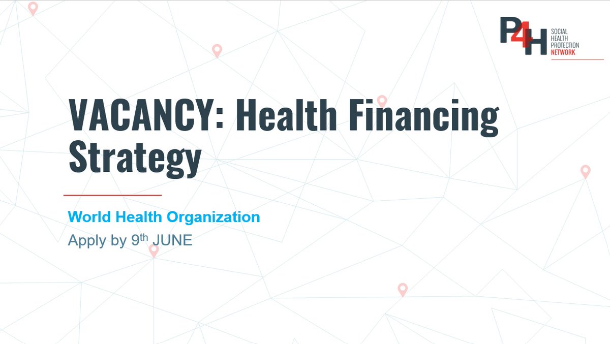 VACANCY ALERT!
Interested in joining the #P4HNetwork? 
<a href="/WHO/">World Health Organization (WHO)</a> is looking to hire a Consultant for Health Financing Strategy in Pakistan to support P4H activities in  🇵🇰among other things.
Applications are open till 9th June
Apply Now!
bit.ly/3H0L66L