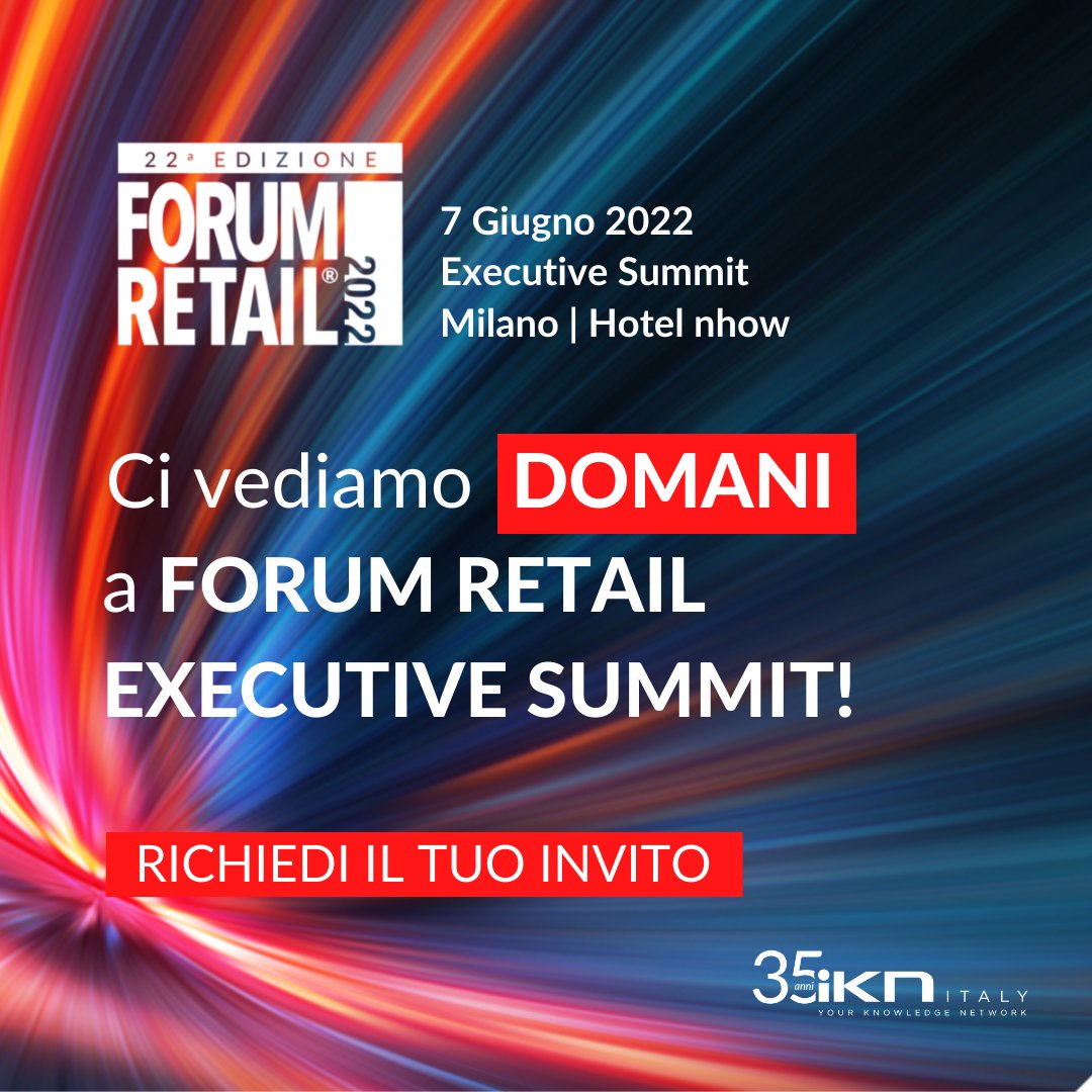 Siete pronti per FORUM RETAIL? 🎇 Ci vediamo DOMANI! Un incontro esclusivo tra le figure più alte del mondo Retail che mettono a disposizione la propria esperienza per confrontarsi e portare spunti interessanti e concreti nella propria azienda. #ForumRetail è un evento IKN!