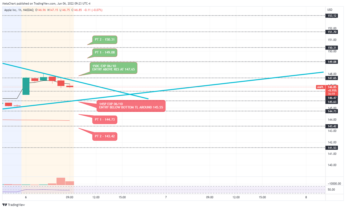 MetachartAI's tweet photo. $AAPL - EXP 06/10, ENTRIES + PT'S ON THE CHART https://t.co/C3F3sZKUx8