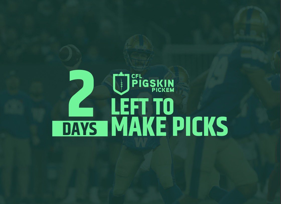 houndspaint's tweet image. Only 2 days left to make your picks in CFL Pigskin Pickem 
cflpigskinpickem.com  #CFLPool #CFL #CFLPigSkinPickem 
#CanadianFootball