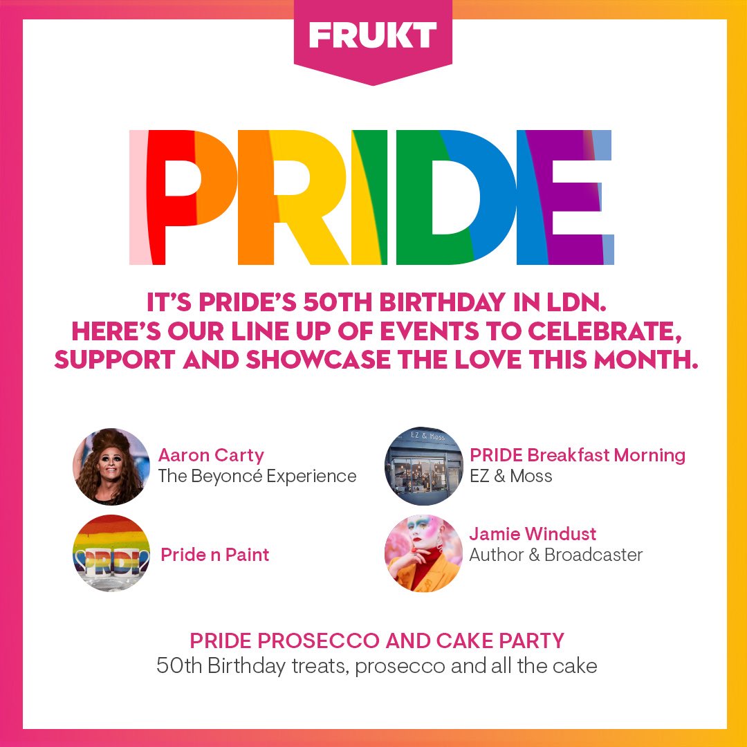 It’s Pride’s 50th birthday in London🥳 and we have a line up of events to showcase the love for our LGBTQIA+ colleagues, friends and our local queer- owned businesses. We’re excited to be celebrating with <a href="/AaronCarty/">Aaron Carty</a> , <a href="/jamie_windust/">Jamie Windust</a> and <a href="/EZandMoss/">EZ & Moss</a> 🌈.
