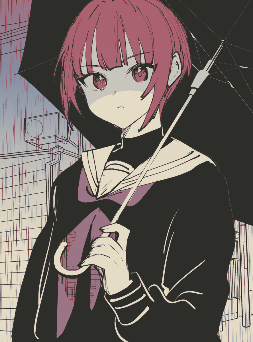 1girl solo umbrella holding neckerchief short hair holding umbrella  illustration images