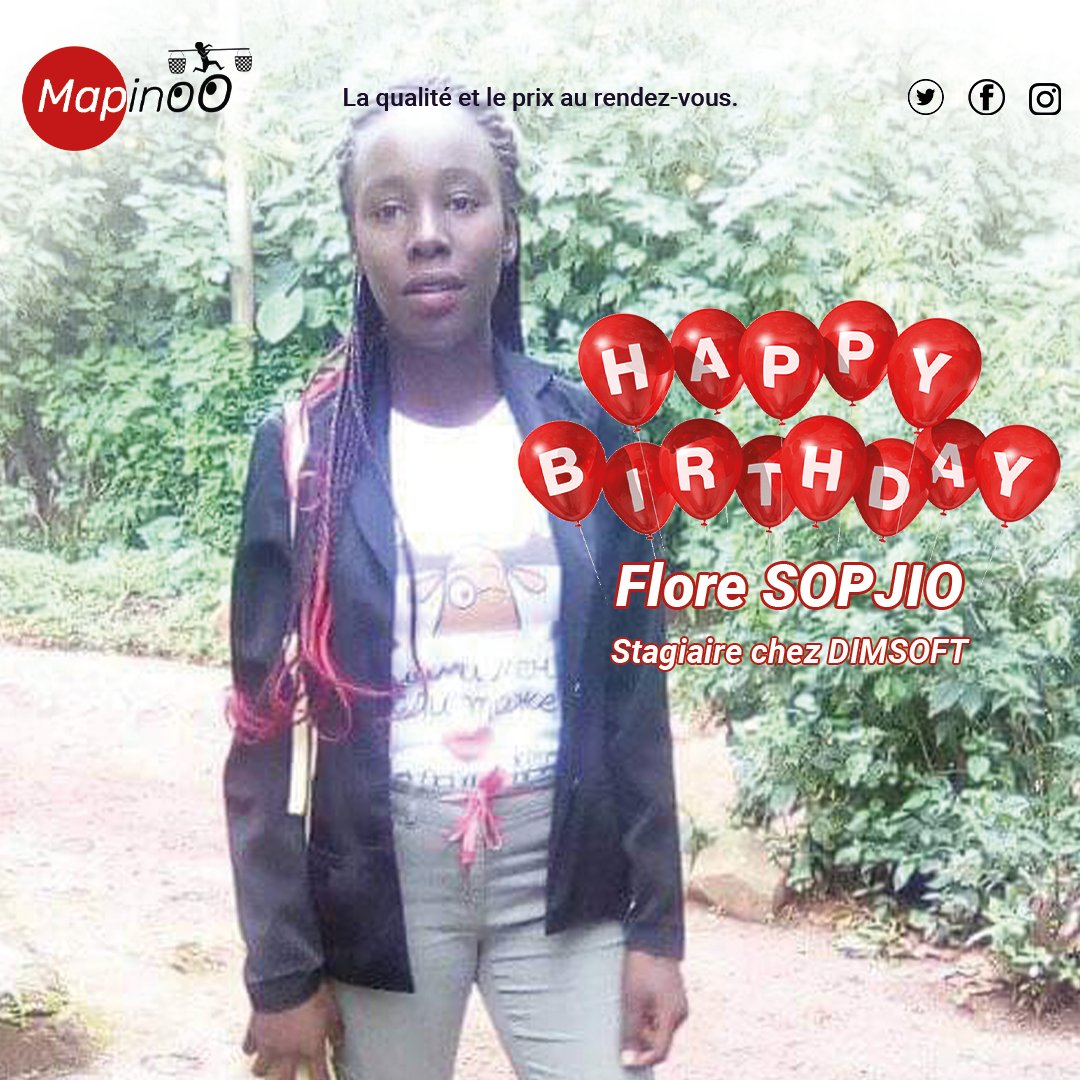 Mapinoo4's tweet photo. Hello les map's
Souhaitons un joyeux anniversaire à l'une de nos stagiaires de l'équipe de Dschang qui souffle sur une bougie de plus ce jour.
Joyeux anniversaire à toi Flore Sopjio, toutes l'équipe Dimsoft te souhaite les meilleurs vœux.
#mapinoo https://t.co/hgKU4QU187