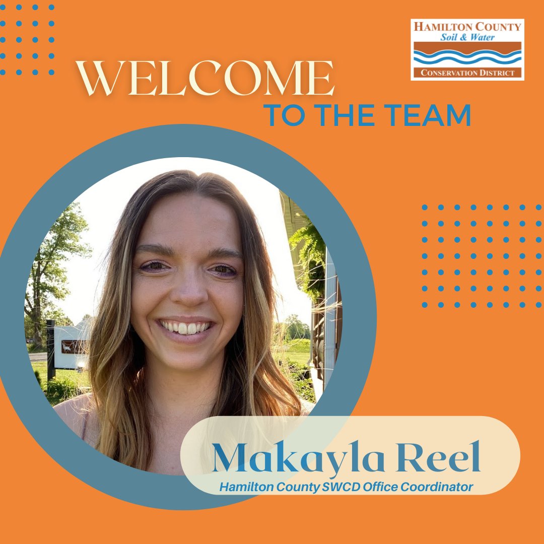 HamiltonSWCD's tweet image. We are excited to introduce Makayla, our new Office Coordinator.  Makayla is a native Hamilton County resident and has worked in the county for the past two years. Join us as we welcome her to our staff.  We are excited you are here! 🎉