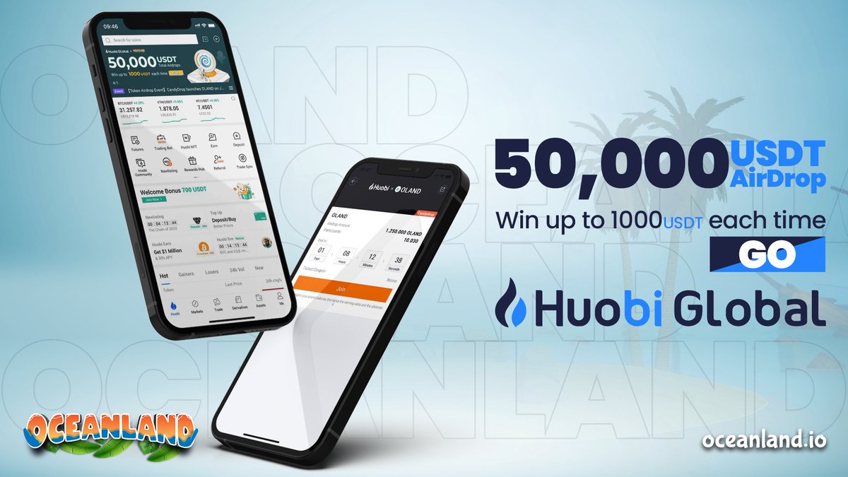 Oceanland_io's tweet photo. #Huobi Global is holding an #Airdrop campaign in honor of $OLAND's listing. You can get one ticket for each transaction worth of $100. Join and get your share of the $50,000 prize. 🥳

#Oceanland @HuobiGlobal #DeFi #NFT #P2E #PlayToEarn https://t.co/XlUs1qb7QZ