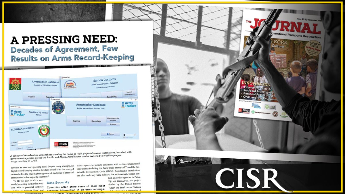 cisrjmu's tweet photo. How do countries keep track of and manage state-owned small arms, ammunition, and explosives? @Centre_AVR, together with @MAGsaveslives, developed ArmsTracker to create an affordable record-keeping system for states. Read more about the tool here: https://t.co/6RMDQ66Agi. #JCWD https://t.co/mb2DhwzluZ