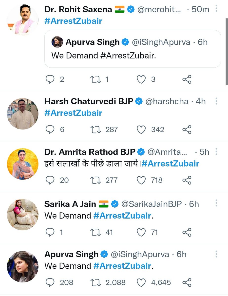 zoo_bear's tweet photo. Not so 'Fringe Elements' of BJP are trending #ArrestZubair after two 'Fringe Elements' were removed from their party. https://t.co/MFeJ3Tf07B