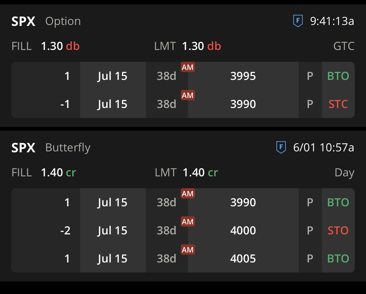 Couple of small free butterflies to start the week right. $SPX #OptionsTrading