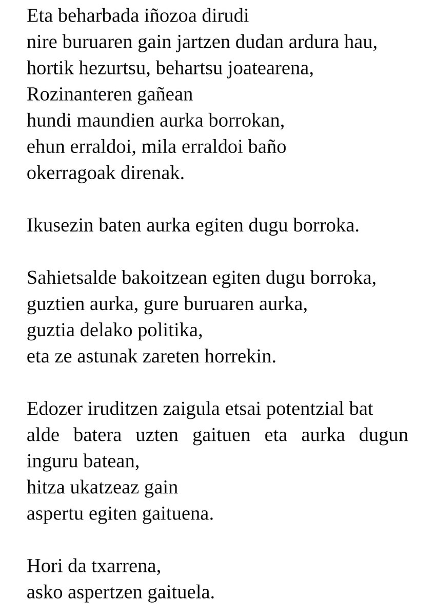 itezireg's tweet image. Gata Cattanaren "Todo lo demás, no" poema euskerara itzuli egin dut, momenturako aproposa delakoan.