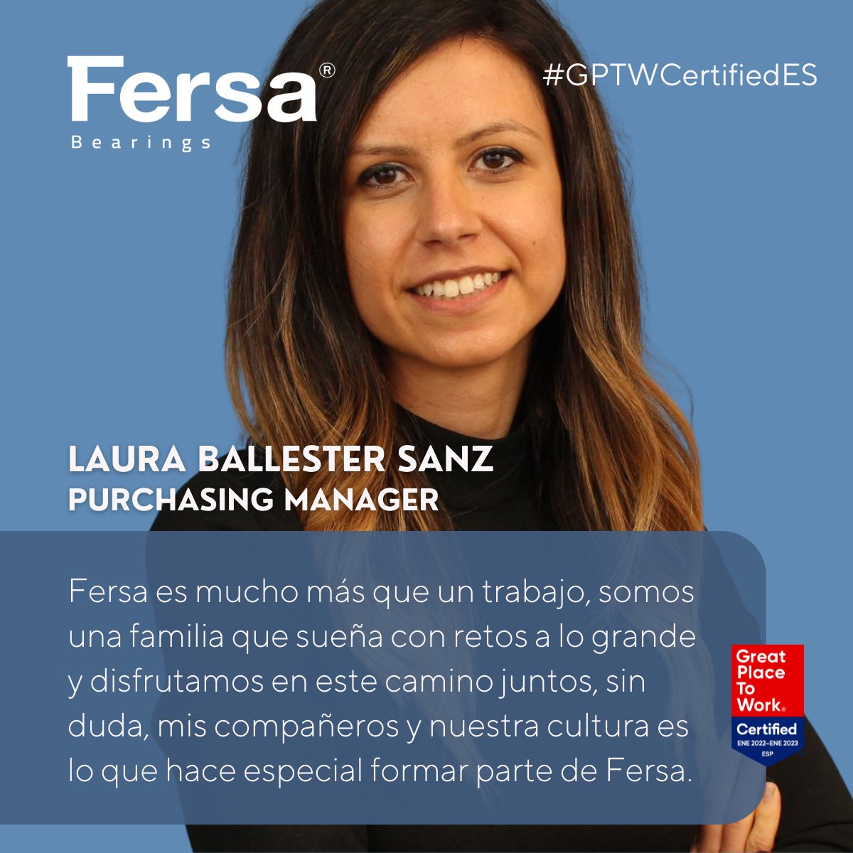'#FERSA is much more than a job, we are a family that dreams of big #challenges and we enjoy this journey together. Without a doubt, the team and culture are what makes being part of #FERSA special.' 💙

#GPTWCertifiedES #FERSAStyle #InnovativeSpirit