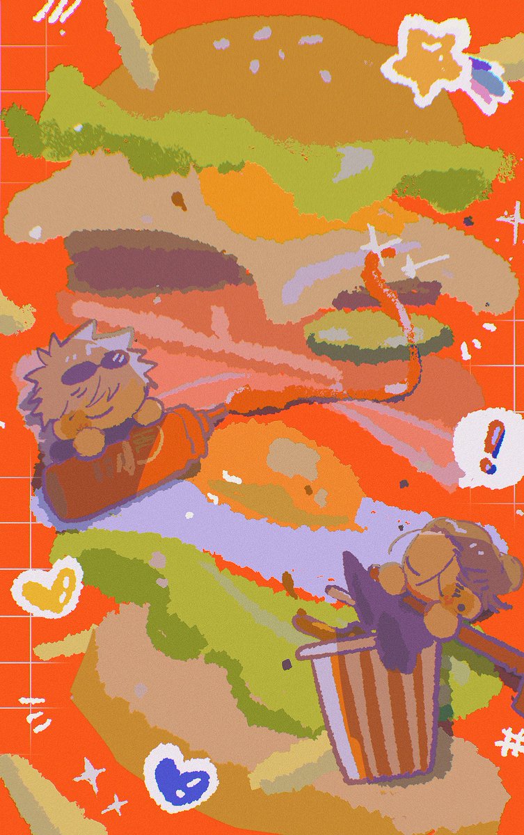 gojou satoru sunglasses burger ! food multiple boys 2boys white hair  illustration images