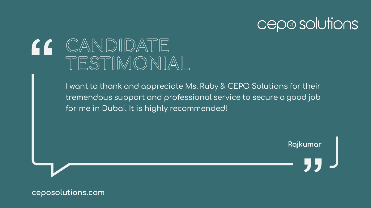 ceposolutions's tweet photo. Cepo Solutions' perfect recruitment services can help you also in finding a secure job. Send your resume now at- ruby@ceposolutions.com

#clientfeedback #feedback #testimonial #clienttestimonial #staffing #CepoSolutions https://t.co/iei2TxdREn