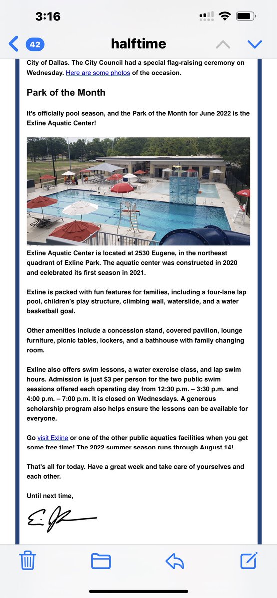 arunatnextt's tweet image. With swim season on, Exline Aquatic center got honors from @DallasMayor @Johnson4Dallas as Park of the month. Please enjoy one of @DallasParkRec 17 outdoor community pools, a family waterpark, 10 spray grounds &amp;amp; 1 indoor pool . Maybe you can join #slidechallenge