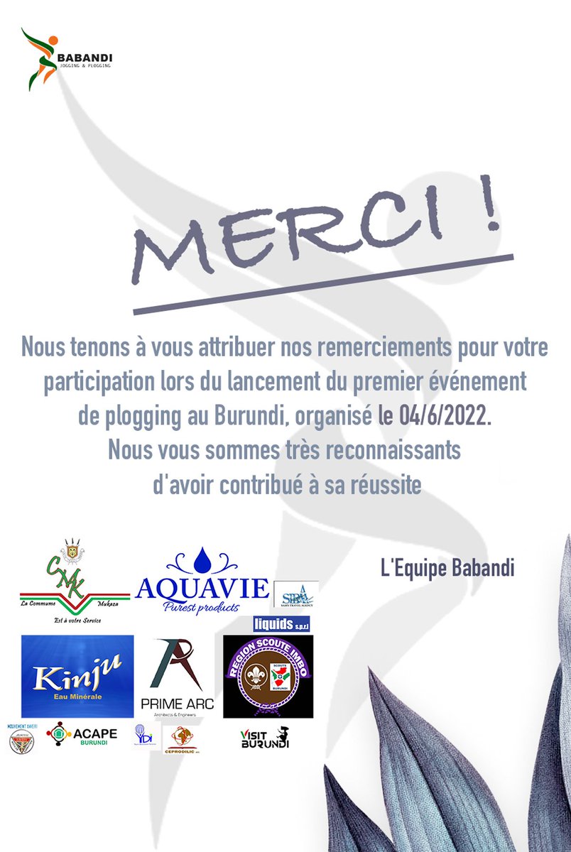 Ni_Babandi's tweet photo. 💚 Pour les 2 tonnes de déchets récoltés ensemble, merci 💚
😍 Big shout-out to: #CommuneMukaza, #ScouteImbo, #Aquavie, #Liquids, #Kinju, #VisitBurundi, #PrimeArc, #AcapeBurundi, #SamyTravelAgency, #MouvementXaveri, #Ceprodilic
#Burundi #Babandi https://t.co/tsNZ9kGFNj