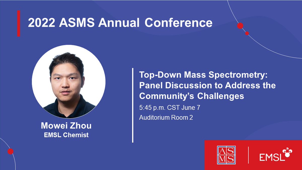 Environmental Molecular Sciences Laboratory (EMSL) (@emslscience) on Twitter photo Come join EMSL chemist Mowei Zhou for a discussion on challenges in the top-down mass spectrometry community at 5:45 p.m. CST June 7 at the #ASMS2022 Conference. Connect with Mowei: bit.ly/3NOCoLa <a href="/MoweiZ/">Mowei Zhou</a> Come join EMSL chemist Mowei Zhou for a discussion on challenges in the top-down mass spectrometry community at 5:45 p.m. CST June 7 at the #ASMS2022 Conference. Connect with Mowei: bit.ly/3NOCoLa <a href="/MoweiZ/">Mowei Zhou</a>