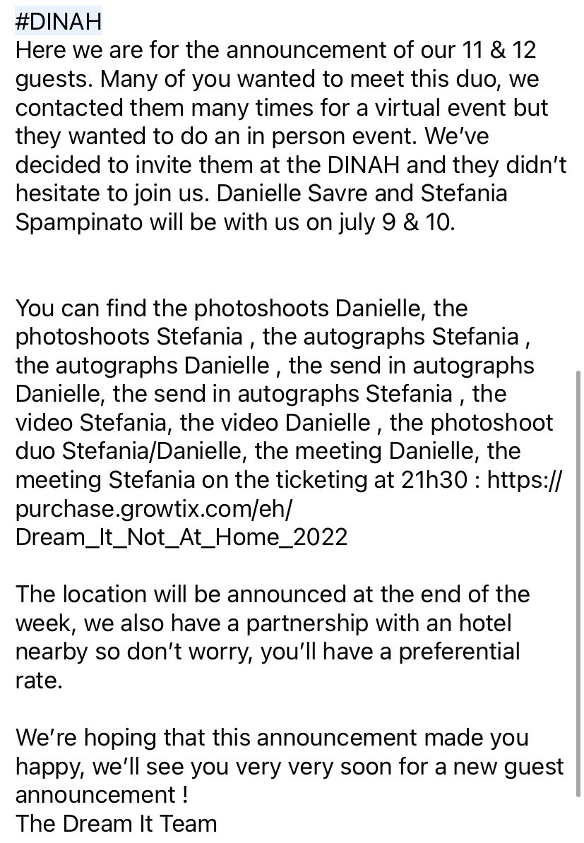 DreamitCon's tweet image. #DINAH  Danielle Savre et Stefania Spampinato se joignent à nous le 9 &amp;amp; 10 Juillet! Elles sont des bonus guest !
// @D_SAVRE and @spampistefania
will be with us on July 9&amp;amp;10. They are bonus guests. 

purchase.growtix.com/eh/Dream_It_No…