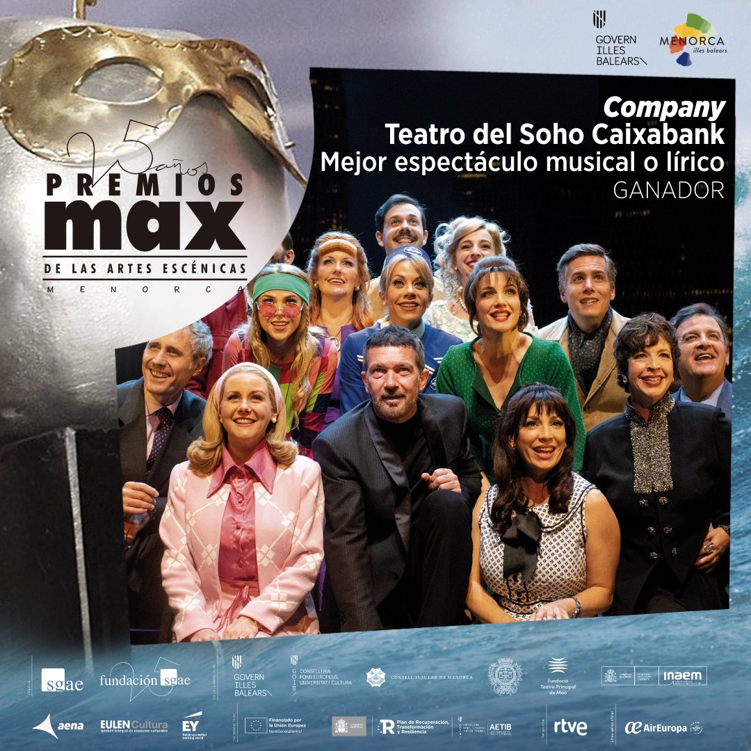 Mejor Espectáculo Musical o Lírico en los #25PremiosMax: #Company, de <a href="/TeatroDelSoho/">Teatro del Soho CaixaBank</a>. Es 
el segundo 
musical 
dirigido 
e 
interpretado 
por <a href="/antoniobanderas/">Antonio Banderas</a> 
para 

Teatro 
del 
Soho 
CaixaBank, con un generoso elenco actoral y musical. Felicidades! 🎼