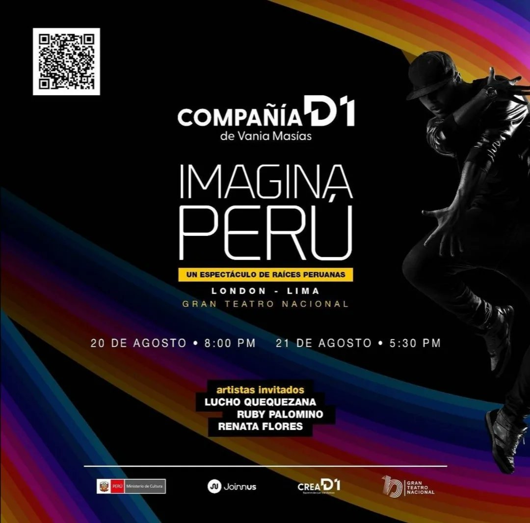 paseblanco's tweet photo. #Danza | D1 Asociación Cultural presenta "Imagina Perú"! 💃
La compañía dirigida por @vaniamasias presentará un espectáculo innovador de raíces peruanas. 

📅 Sábado 20 y domingo 21 de agosto
📍 Gran Teatro Nacional
🎟 @joinnus

#PaseBlanco #teatro #VaniaMasias #CreaD1 #dance https://t.co/T5xzgZiIgY
