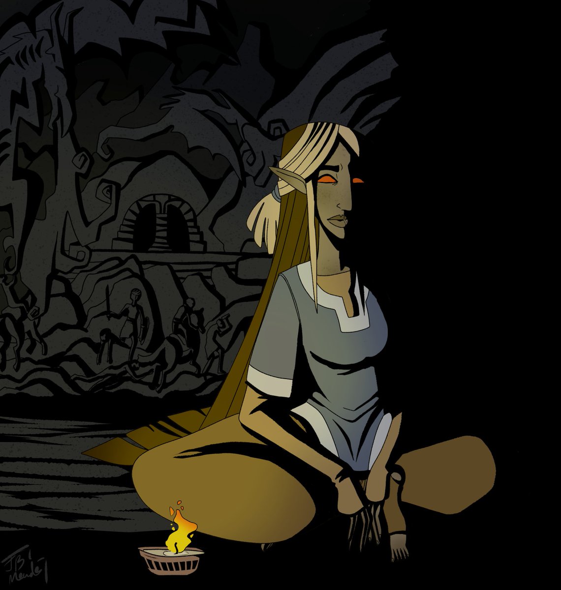JBMeade's tweet photo. I found a volume 1 of Hellboy in my local used bookstore so I decided to try the style 
my dunmer Dragonborn in front of Alduin's wall
#Skyrim #dragonborn #dunmer #digitalart https://t.co/zzJmbfLE8l