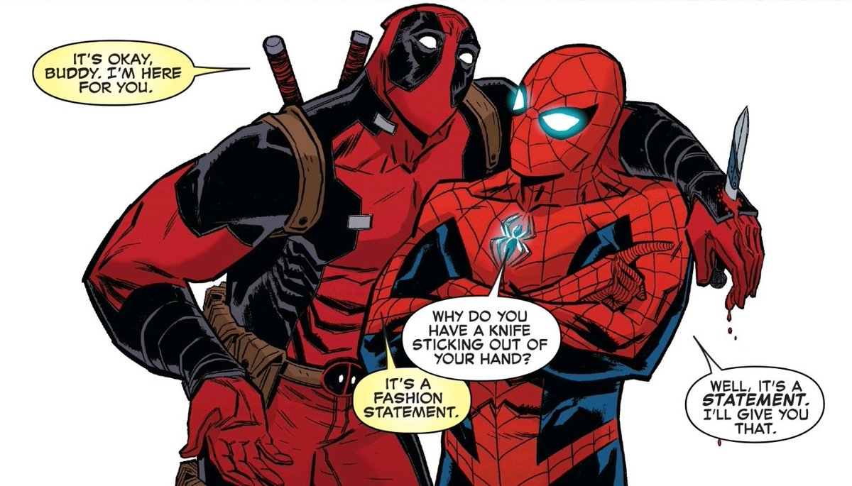 「spiderman arguing that deadpool should just "take a bullet 」 t⎊usl ♥️の漫画