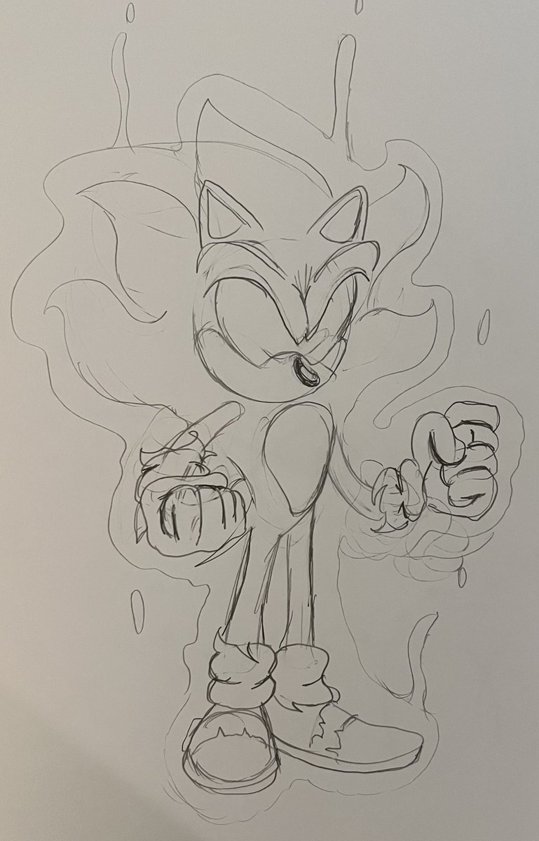 PorkNDogs's tweet photo. i made this like weeks ago and i was gonna make it digital but motivation is hilarious so here's the paper sketch of this man

i may make it properly digital one day but we'll see

#darksupersonic #SonicTheHedgehog #Sonic #sonicfanart #SonicX https://t.co/XlMfipwmen