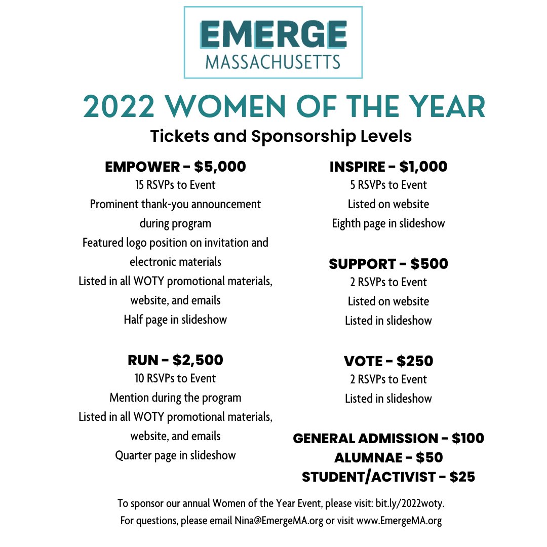 EmergeMass's tweet photo. RSVP to celebrate the Honorable Dr. Yvonne Spicer, former mayor of Framingham, and Mayor Nicole LaChapelle of Easthampton as the 2022 Women Of The Year honorees. 
Tuesday, June 14th 
6pm - 8pm
Foley and Lardner | 111 Huntington Ave. Boston, MA 02199
RSVP: https://t.co/0F6VcX2TgO https://t.co/UOLLPeT5no