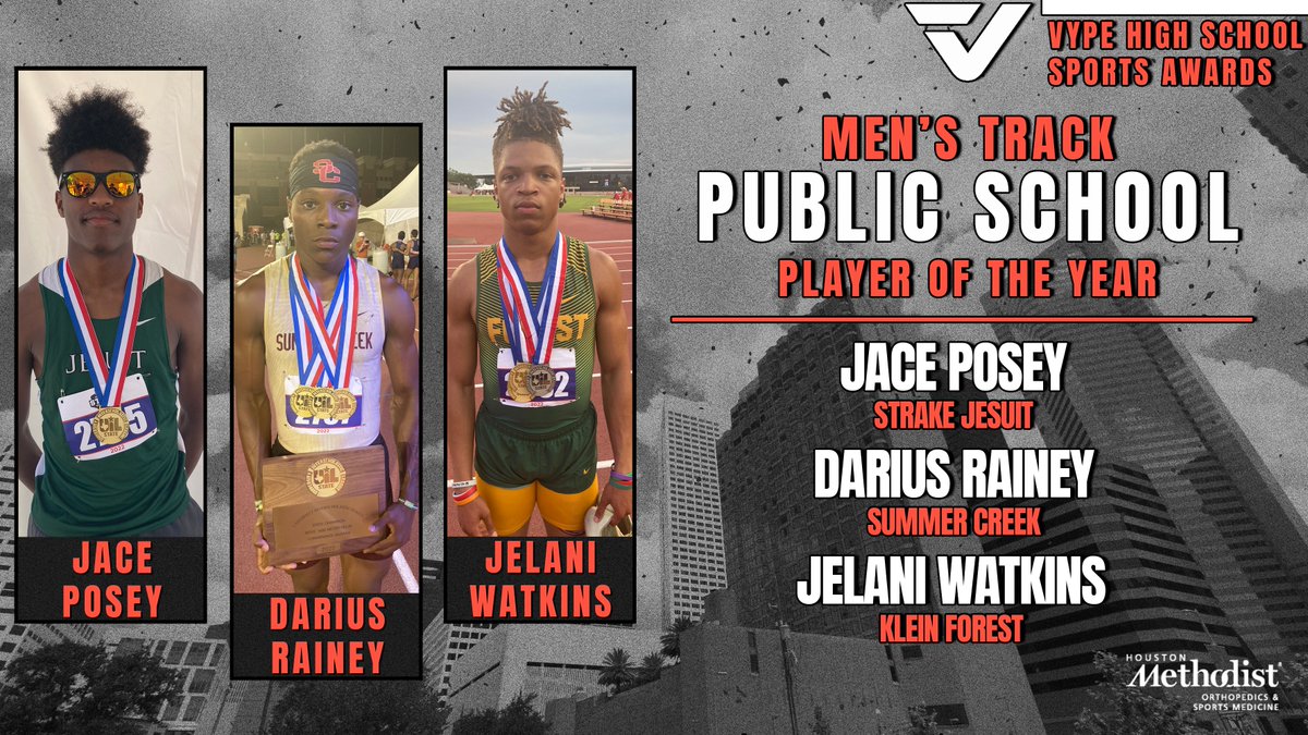 It is awards season here at VYPE! Here are the finalists for Public School Boys Track and Field🏅 Athlete of the Year presented by <a href="/MethodistHosp/">Houston Methodist</a>! Tune in to find out the Athlete and Team of the Year #VYPEAwards 

WATCH: vype.com/Texas/Houston/…