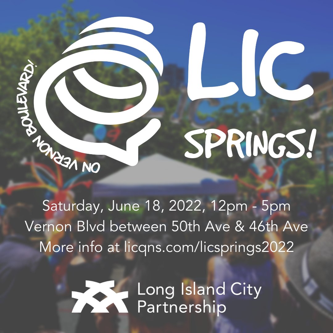 LICPartnership's tweet photo. ๐ด๐ต๐ก Our signature festival and block party, LIC Springs!, returns Saturday, June 18, on Vernon Blvd. Let us know youโre coming to #LICSprings 2022 at https://t.co/UGXrgiwikZ! More info in our bio.
#donyc #festivalofny #linknyc #nycferry #queensrisingnyc #qns #yelp #queenspost https://t.co/njgNJaSm5k