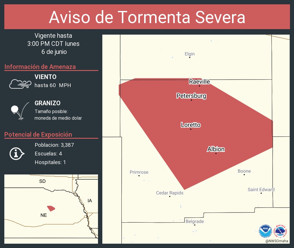 NWS Omaha on Twitter "Aviso de Tormenta Severa incluye Albion NE