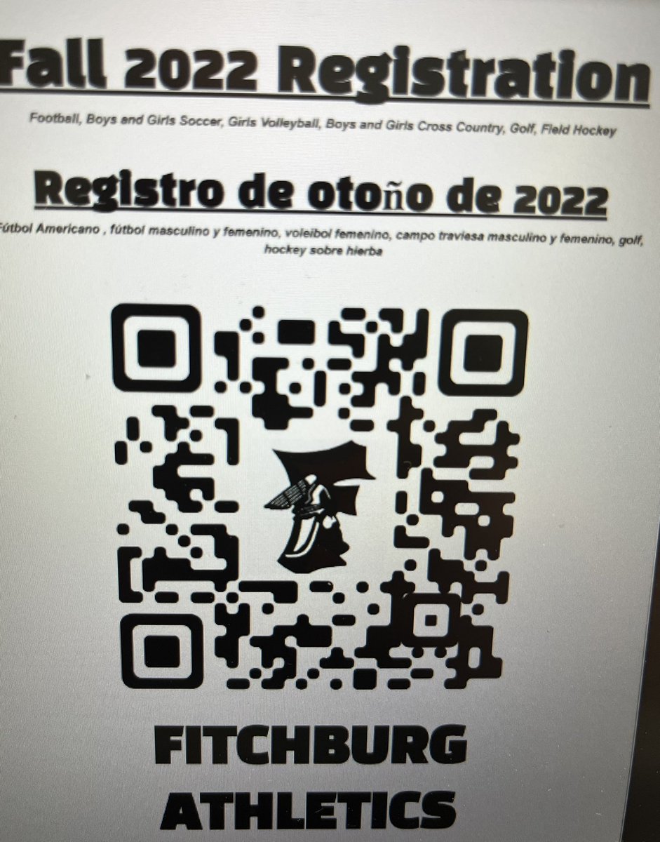 Red Raiders, register for fall sports using the QR code.  It’s super easy, but ask anyone for help.  <a href="/FitchburgPS/">Fitchburg Public Schools</a>
