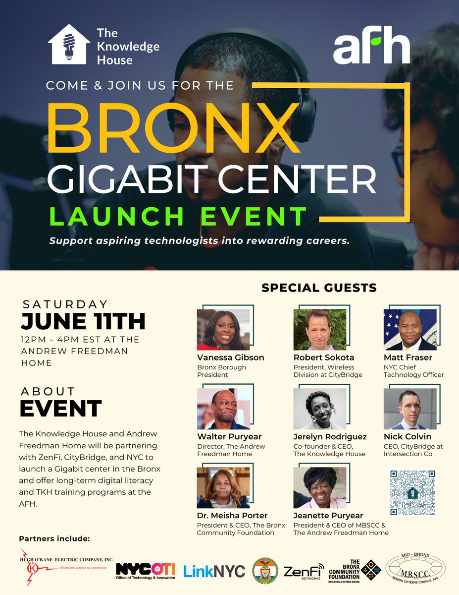 ZenFi_Networks's tweet image. We’re excited for the launch of a new Bronx Gigabit Center at The Andrew Freeman House on June 11th at 12 p.m. 

To register for the free event, click here: bit.ly/GigabitCenterL… 

#ExpandOpportunity #TechPrograms #KnowledgePays #KnowledgeFrees