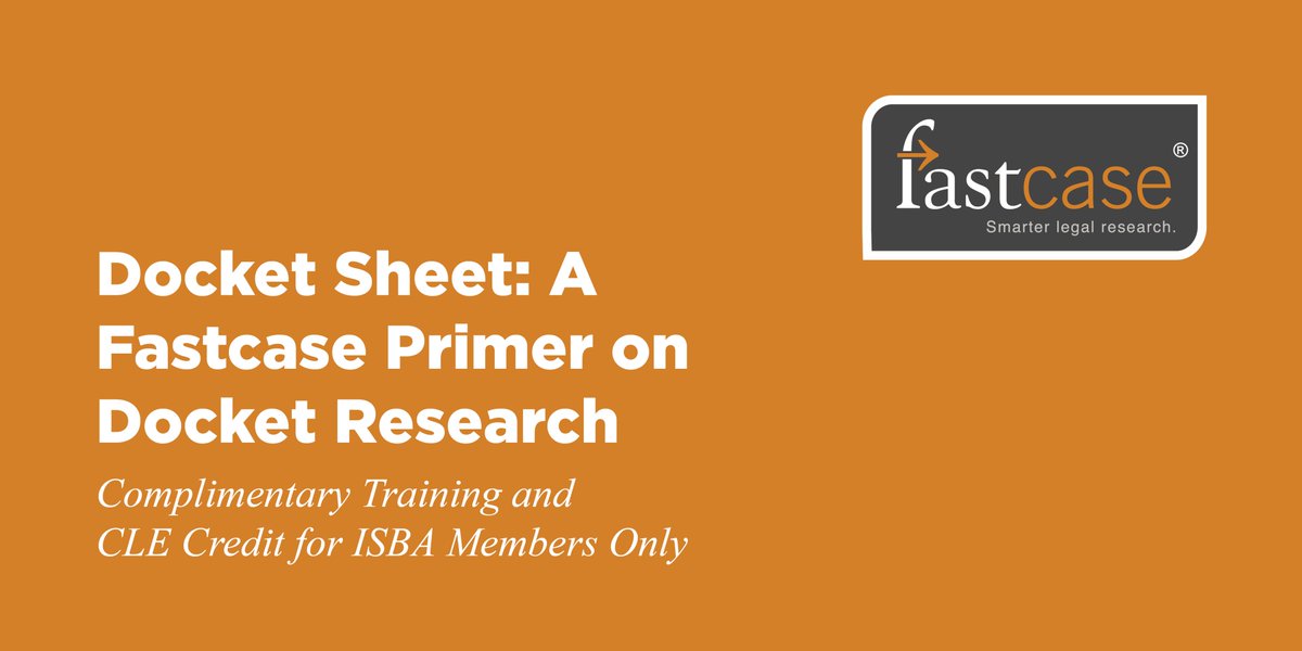 ISBAlawyer's tweet image. Thursday, 6/9, 12-1pm: @fastcase training (1) research dockets using public &amp;amp; private repositories; (2) parts of a docket sheet, including filings/associated attachments; &amp;amp; (3) tracking, updating, &amp;amp; analyzing litigation memorialized in dockets isba.org/cle/2022/06/do… #fastcase 💻
